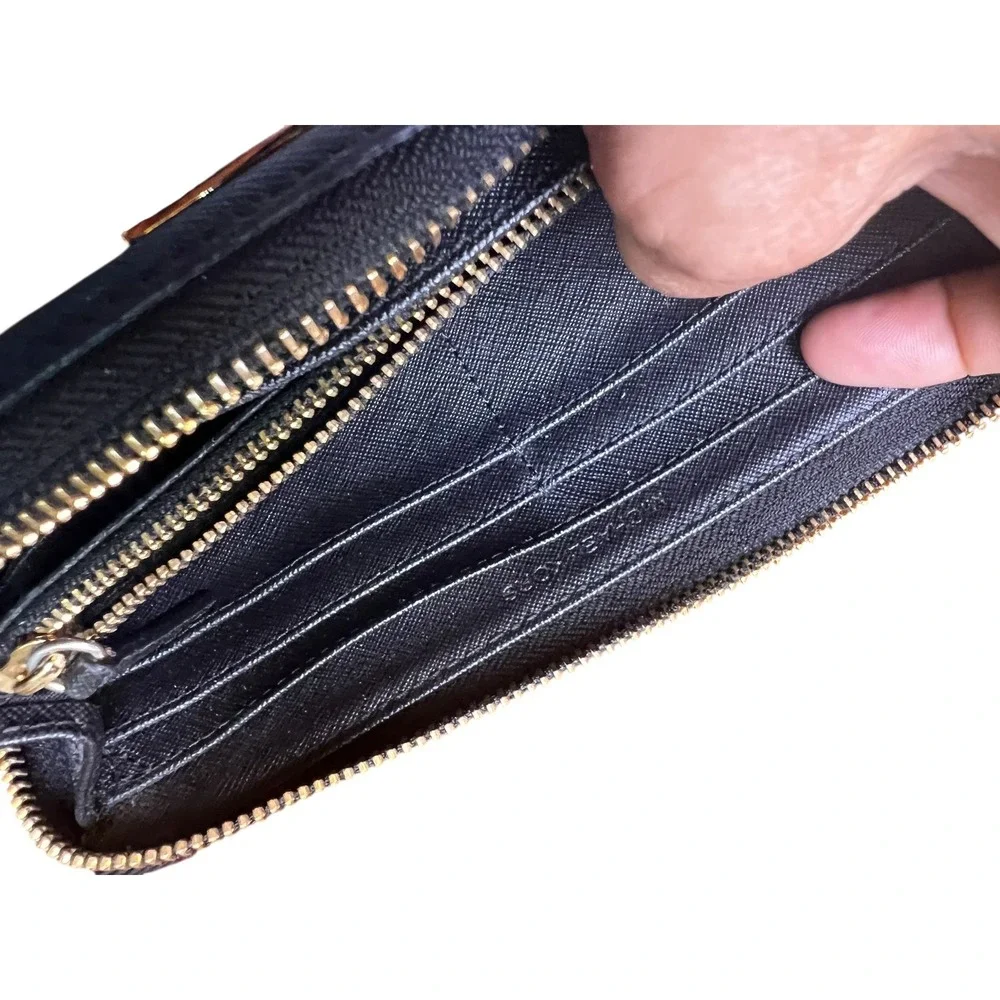 Michael Kors Wallet Clutch Zip‎ Around Continental Black Smooth Leather Urban